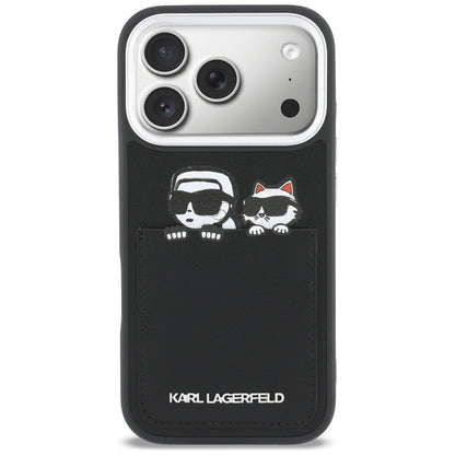 Hoes voor Apple iPhone 17 Pro Max, Karl Lagerfeld, Karl & Choupette Print met Zak, Zwart