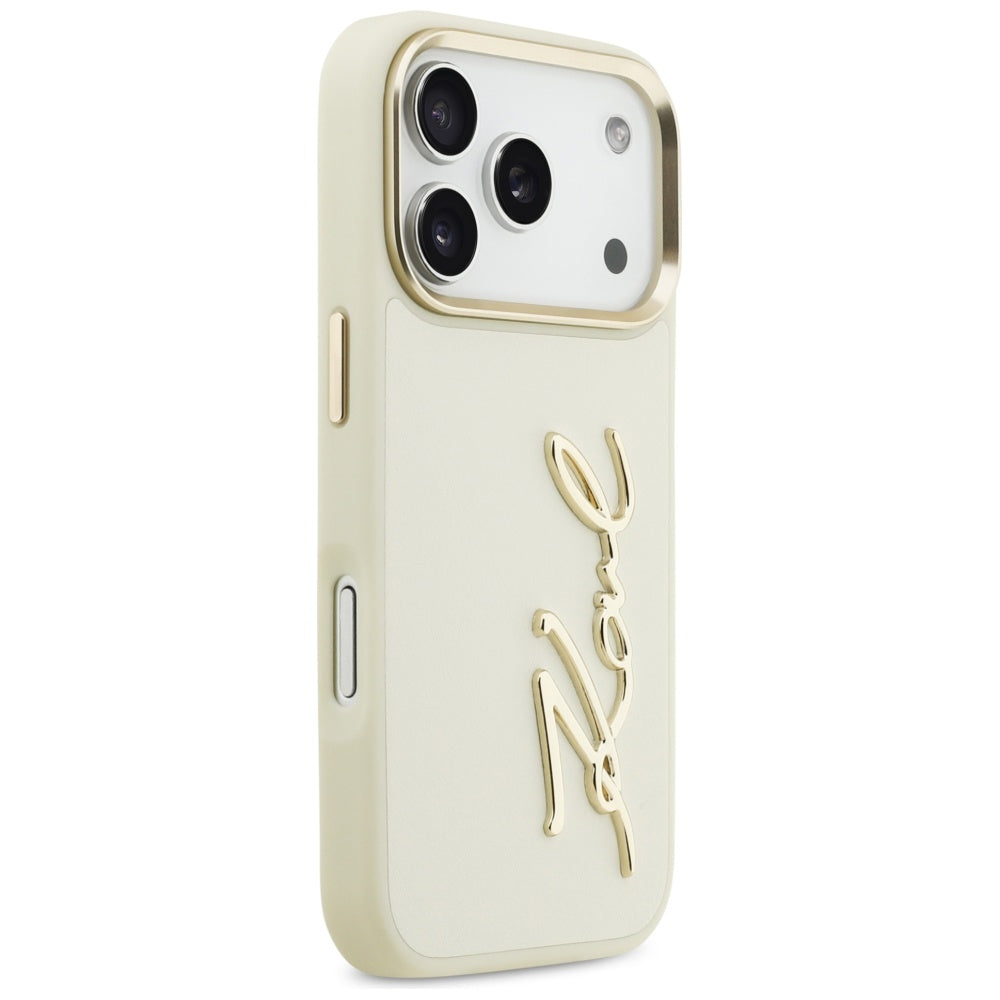 Hoes voor Apple iPhone 17 Pro Max, Karl Lagerfeld, Script Logo, Beige