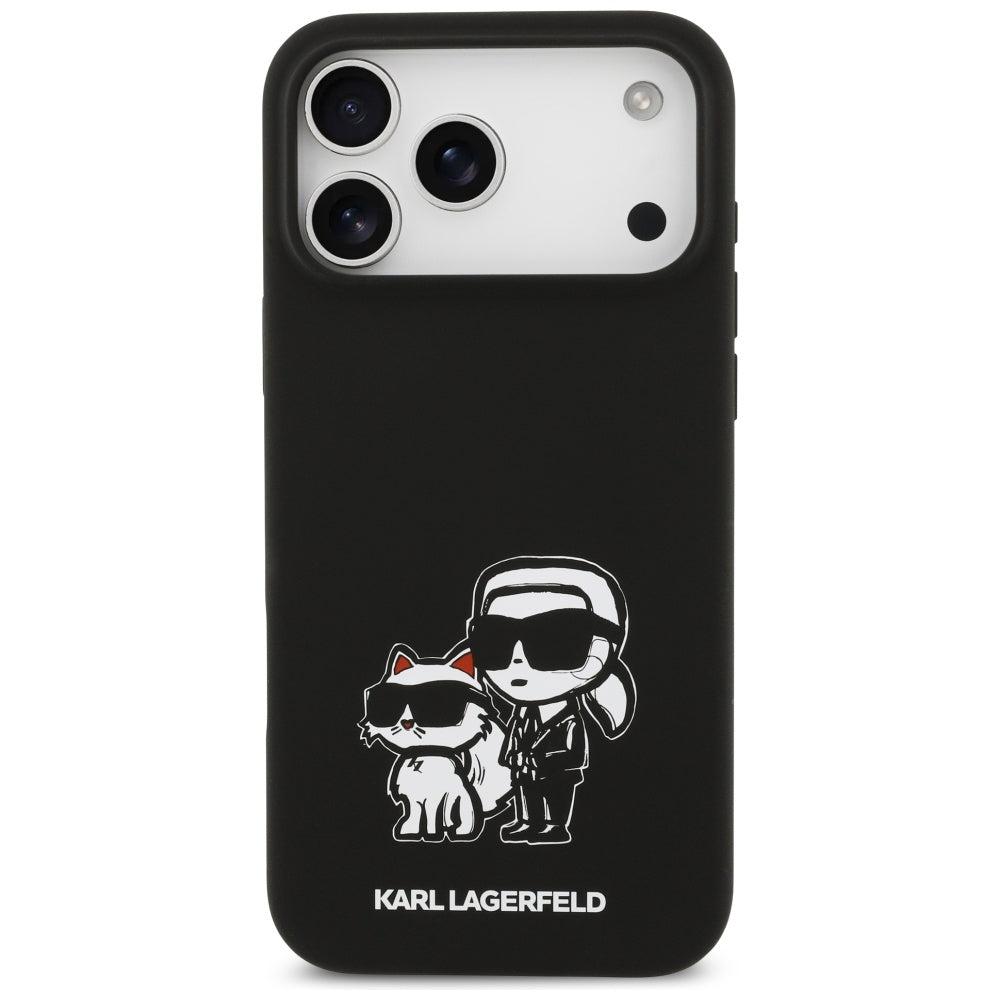 Hoes voor Apple iPhone 17 Pro Max, Karl Lagerfeld, Sketch en Logo Karl & Choupette, Zwart