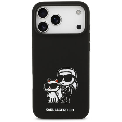 Hoes voor Apple iPhone 17 Pro Max, Karl Lagerfeld, Sketch en Logo Karl & Choupette, Zwart