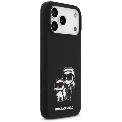 Hoes voor Apple iPhone 17 Pro Max, Karl Lagerfeld, Sketch en Logo Karl & Choupette, Zwart