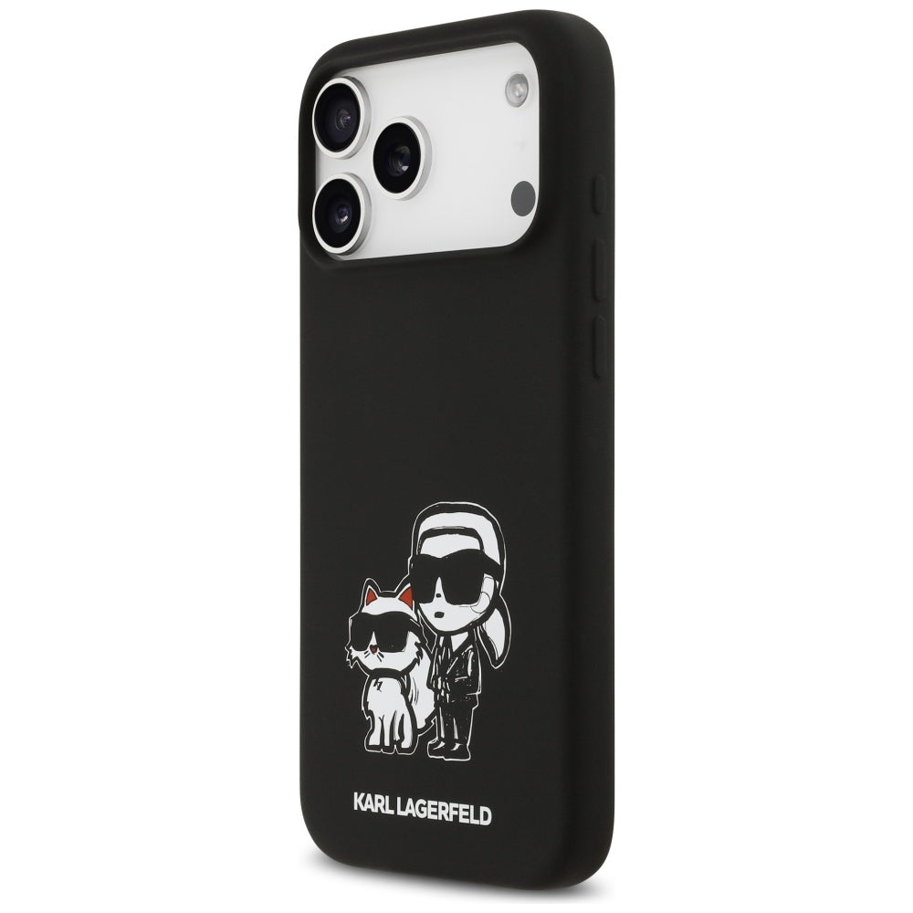 Hoes voor Apple iPhone 17 Pro Max, Karl Lagerfeld, Sketch en Logo Karl & Choupette, Zwart