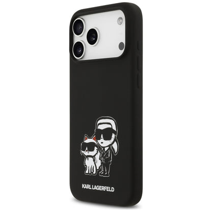 Hoes voor Apple iPhone 17 Pro Max, Karl Lagerfeld, Sketch en Logo Karl & Choupette, Zwart