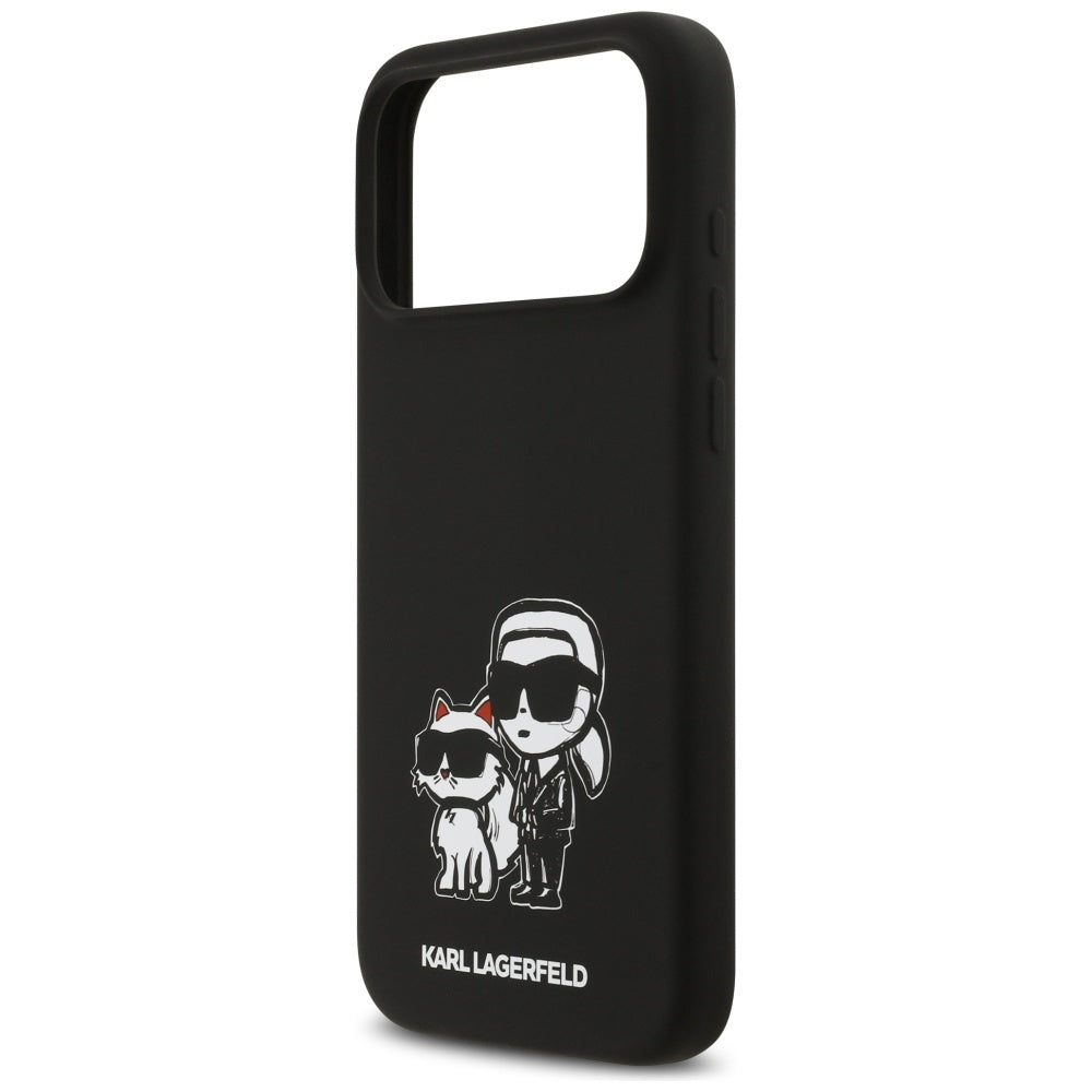 Hoes voor Apple iPhone 17 Pro Max, Karl Lagerfeld, Sketch en Logo Karl & Choupette, Zwart