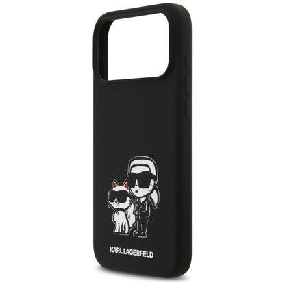 Hoes voor Apple iPhone 17 Pro Max, Karl Lagerfeld, Sketch en Logo Karl & Choupette, Zwart