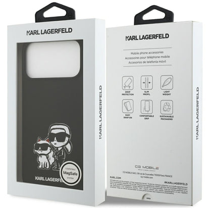 Hoes voor Apple iPhone 17 Pro Max, Karl Lagerfeld, Sketch en Logo Karl & Choupette, Zwart