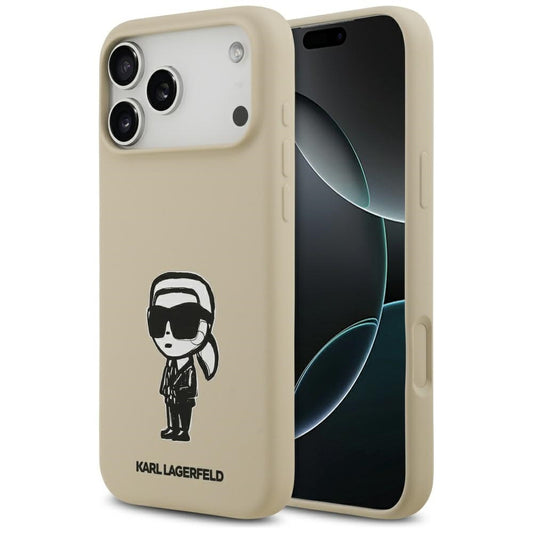 Hoes voor Apple iPhone 17 Pro Max, Karl Lagerfeld, Sketch en Logo Karl, Bruin