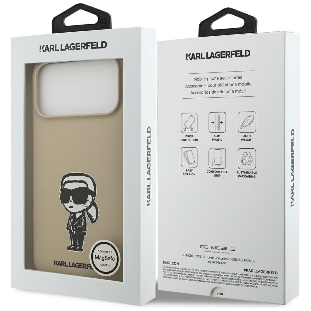 Hoes voor Apple iPhone 17 Pro Max, Karl Lagerfeld, Sketch en Logo Karl, Bruin