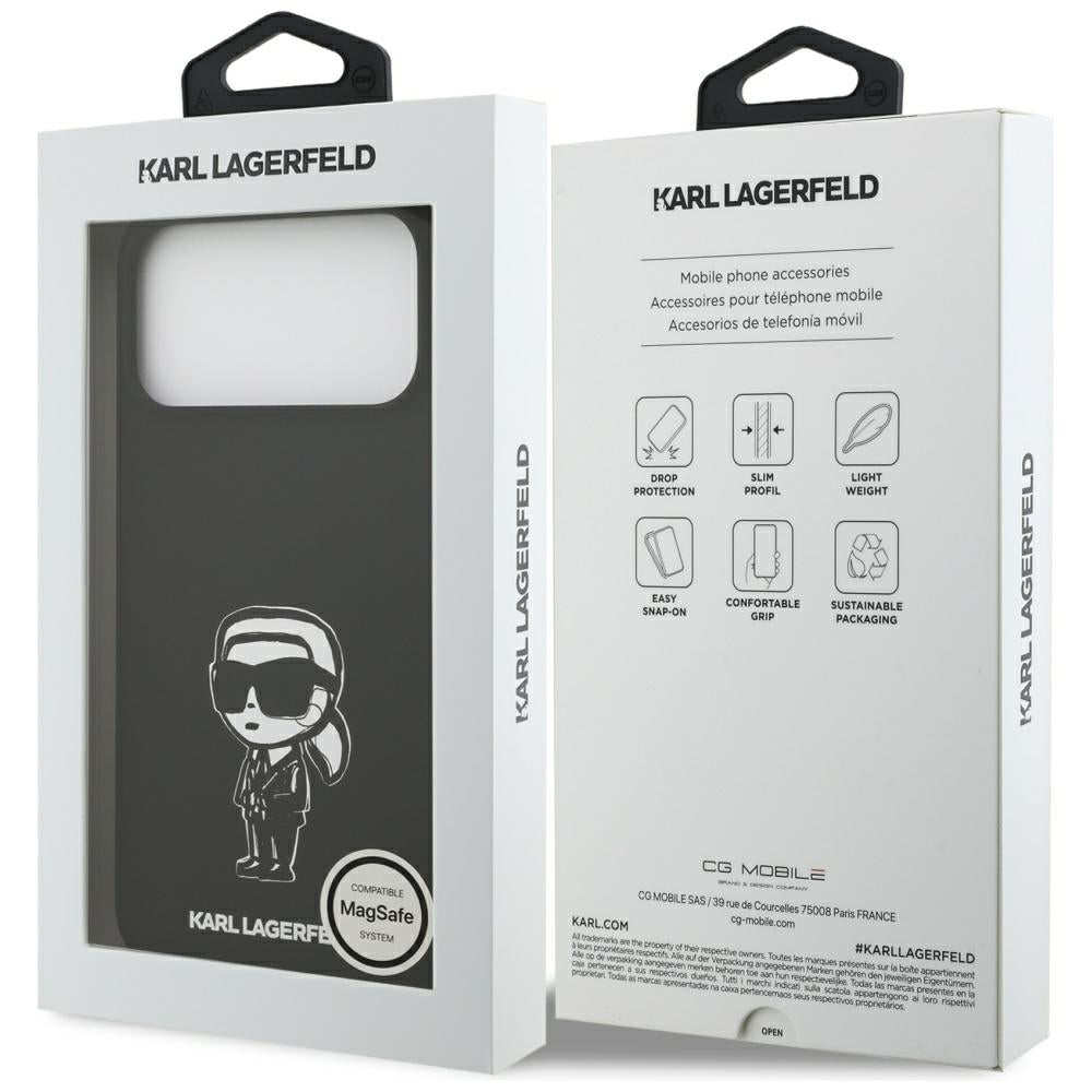 Hoes voor Apple iPhone 17 Pro Max, Karl Lagerfeld, Sketch en Logo Karl, Zwart