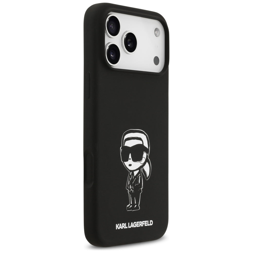 Hoes voor Apple iPhone 17 Pro Max, Karl Lagerfeld, Sketch en Logo Karl, Zwart