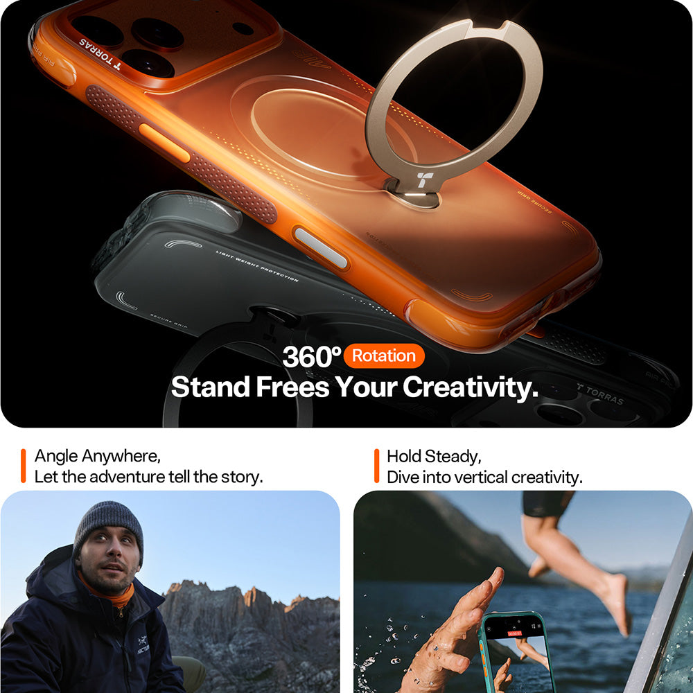 Hoes voor Apple iPhone 17 Pro Max, Torras, Ostand Spin Air, Gri