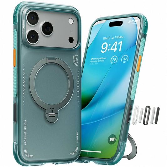 Hoes voor Apple iPhone 17 Pro, Torras, Ostand Spin Air, Groen