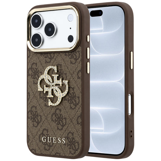 Hoes voor Apple iPhone 18 Pro / 17 Pro, Guess, 4G Big Strass Logo, Bruin