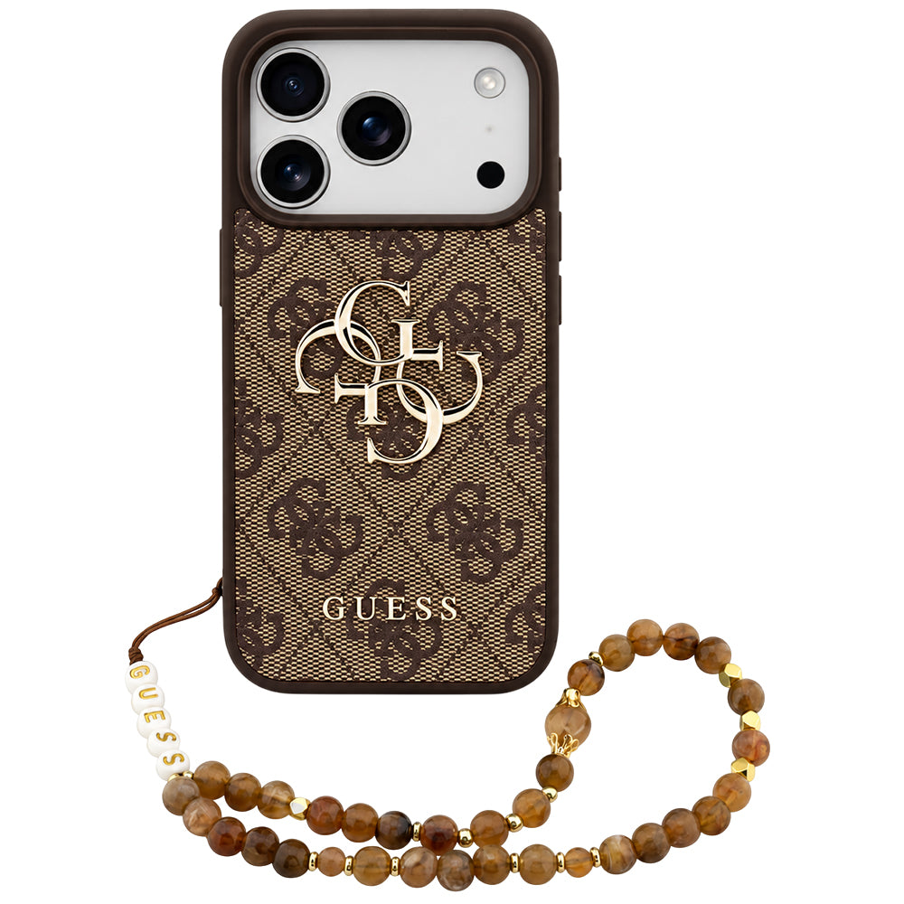 Hoes voor Apple iPhone 18 Pro / 17 Pro, Guess, 4G Classic Logo met Band, Bruin