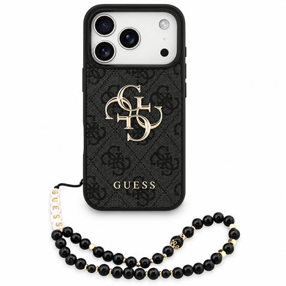 Hoesje voor Apple iPhone 18 Pro / 17 Pro, Guess, 4G Classic Logo met Band, Zwart