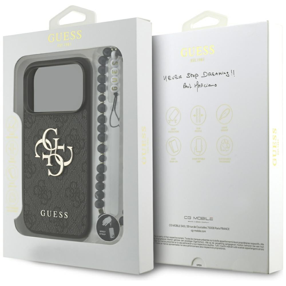 Hoesje voor Apple iPhone 18 Pro / 17 Pro, Guess, 4G Classic Logo met Band, Zwart