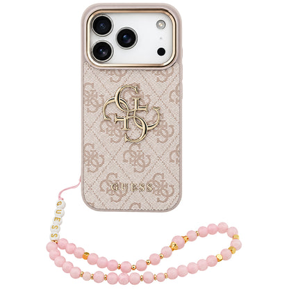 Hoesje voor Apple iPhone 18 Pro / 17 Pro, Guess, 4G Classic Logo with Strap, roségoud