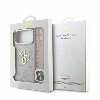 Hoesje voor Apple iPhone 18 Pro / 17 Pro, Guess, 4G Classic Logo with Strap, roségoud
