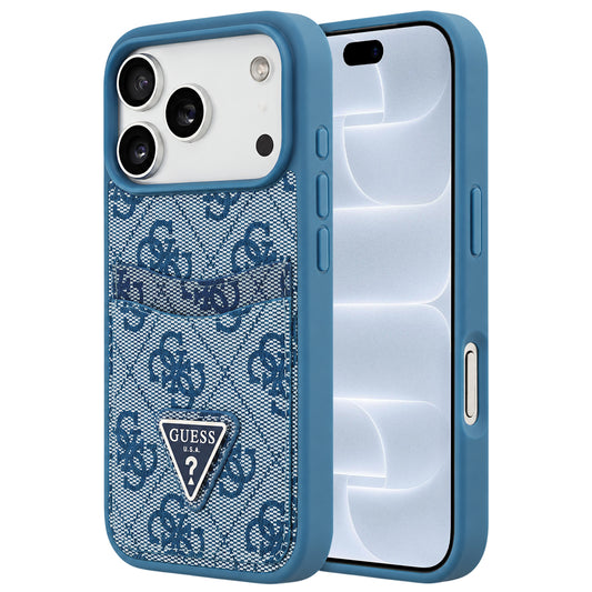 Hoesje voor Apple iPhone 18 Pro / 17 Pro, Guess, 4G Double Card Triangle, blauw