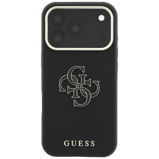 Hoes voor Apple iPhone 18 Pro / 17 Pro, Guess, Gegranuleerd Groot Resin Logo, Zwart