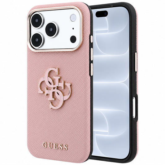Hoes voor Apple iPhone 18 Pro / 17 Pro, Guess, Gegranuleerd Groot Resin Logo, Roze