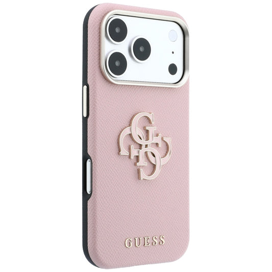 Hoes voor Apple iPhone 18 Pro / 17 Pro, Guess, Gegranuleerd Groot Resin Logo, Roze