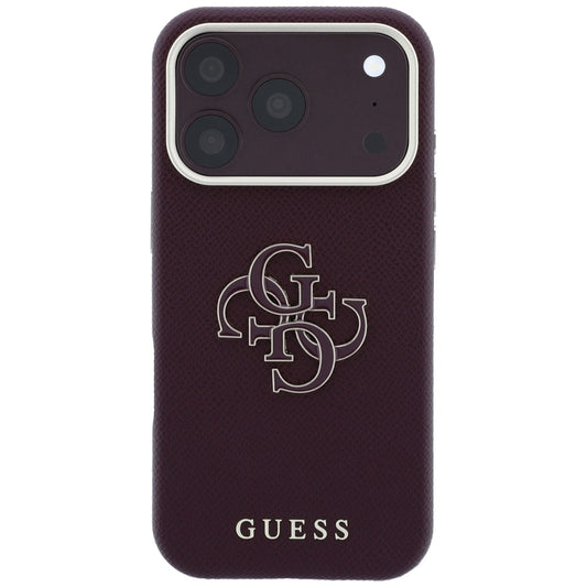 Hoes voor Apple iPhone 18 Pro / 17 Pro, Guess, Gegranuleerd Groot Resin Logo, Wijnrood