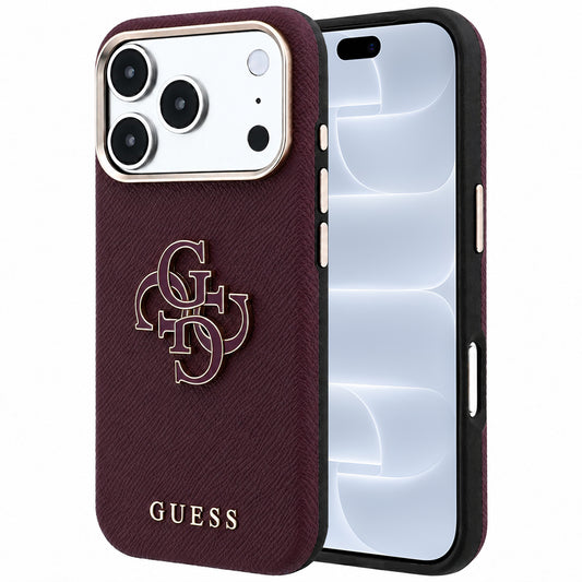 Hoes voor Apple iPhone 18 Pro / 17 Pro, Guess, Gegranuleerd Groot Resin Logo, Wijnrood