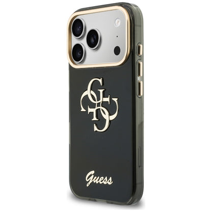 Hoesje voor Apple iPhone 18 Pro / 17 Pro, Guess, IML 4G Metal Script, Zwart