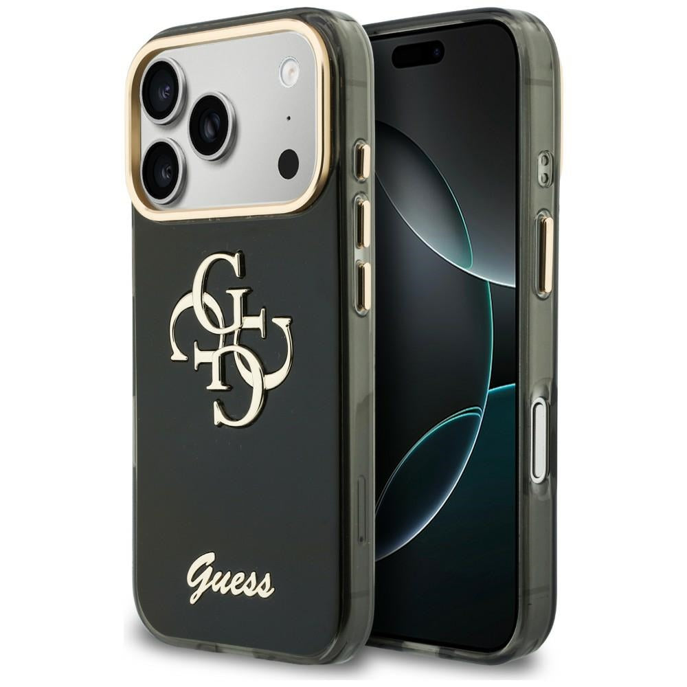 Hoesje voor Apple iPhone 18 Pro / 17 Pro, Guess, IML 4G Metal Script, Zwart