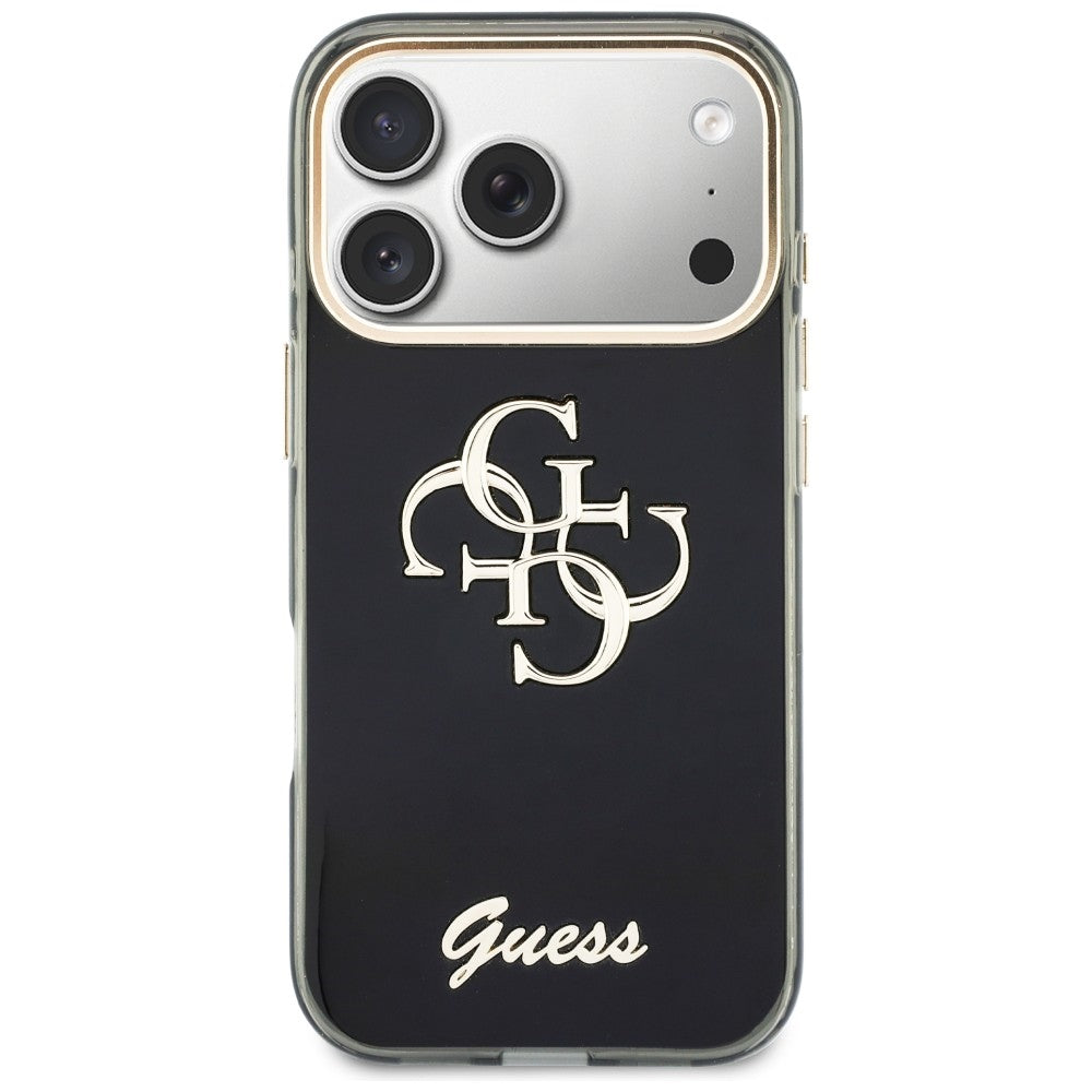 Hoesje voor Apple iPhone 18 Pro / 17 Pro, Guess, IML 4G Metal Script, Zwart