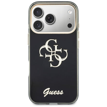 Hoesje voor Apple iPhone 18 Pro / 17 Pro, Guess, IML 4G Metal Script, Zwart