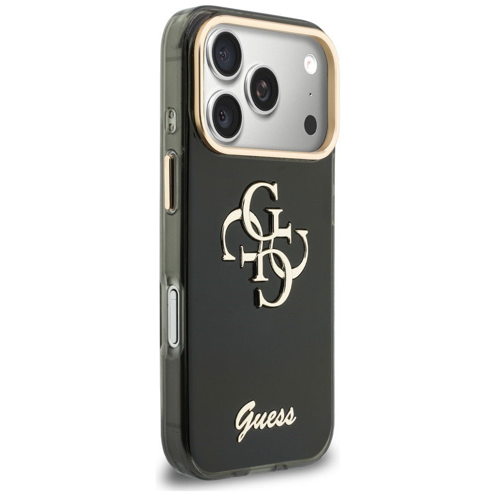 Hoesje voor Apple iPhone 18 Pro / 17 Pro, Guess, IML 4G Metal Script, Zwart