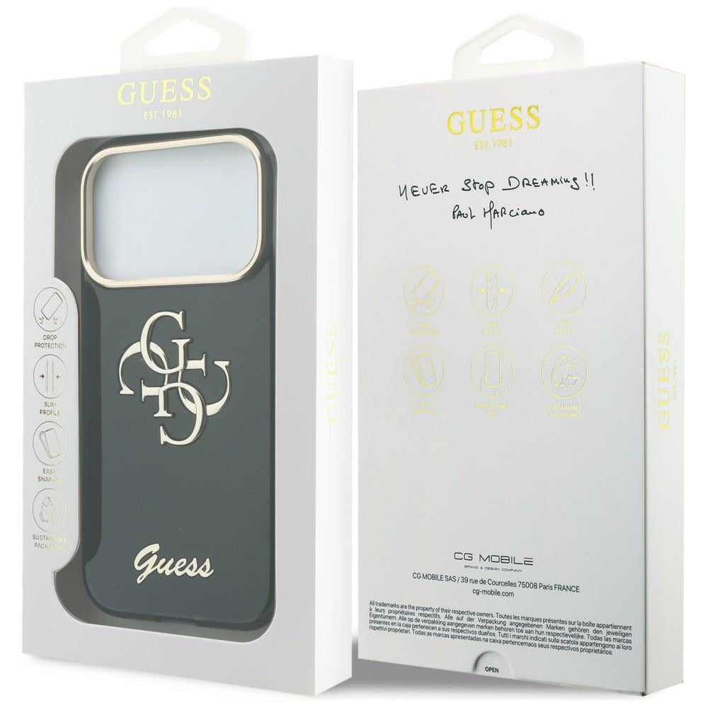 Hoesje voor Apple iPhone 18 Pro / 17 Pro, Guess, IML 4G Metal Script, Zwart