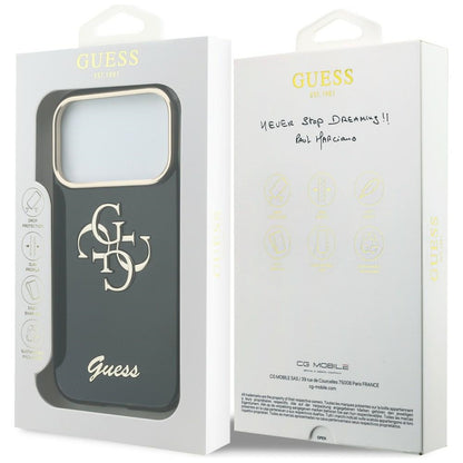 Hoesje voor Apple iPhone 18 Pro / 17 Pro, Guess, IML 4G Metal Script, Zwart