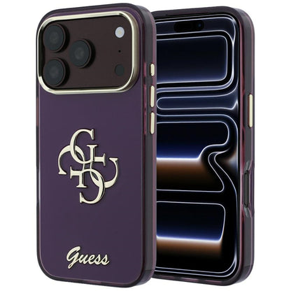 Hoesje voor Apple iPhone 18 Pro / 17 Pro, Guess, IML 4G Metal Script, Wijnrood