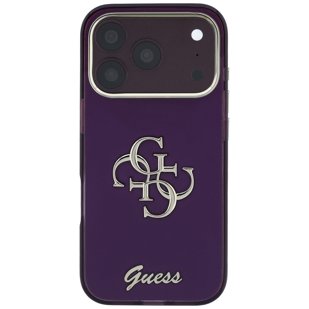 Hoesje voor Apple iPhone 18 Pro / 17 Pro, Guess, IML 4G Metal Script, Wijnrood