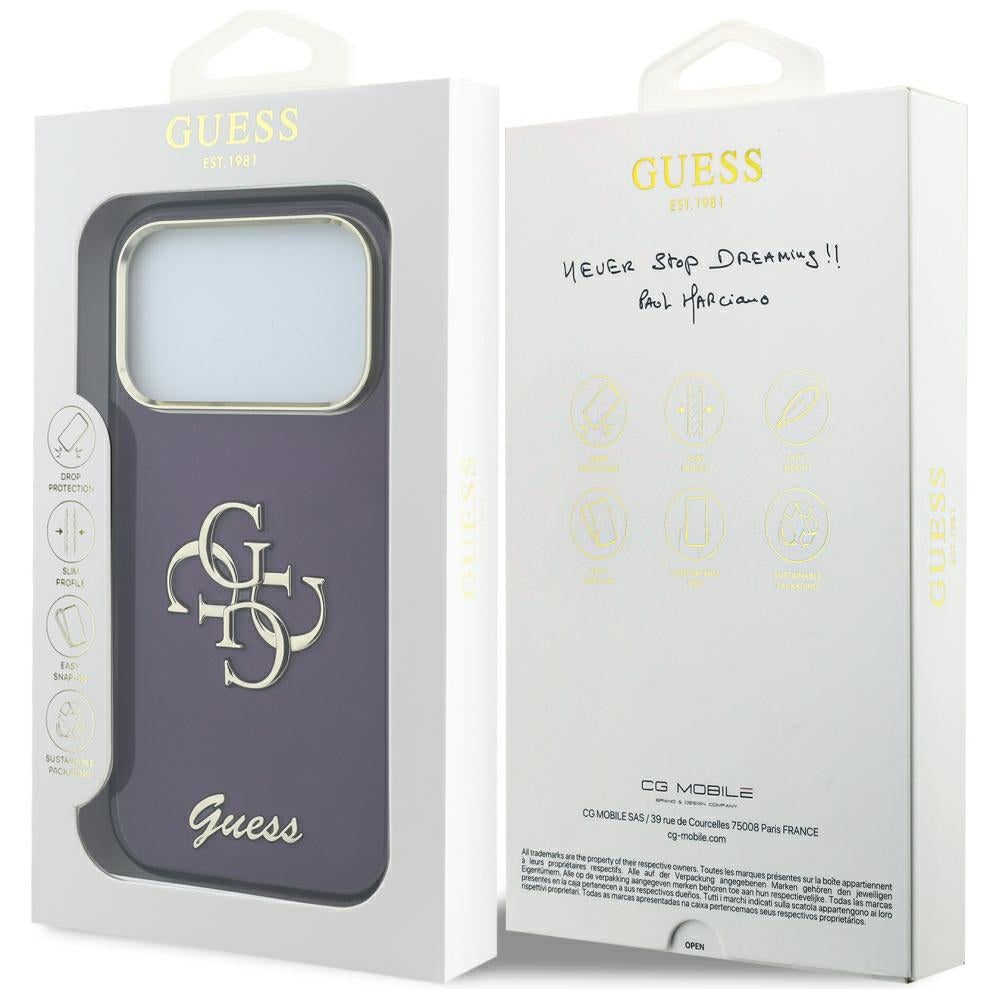 Hoesje voor Apple iPhone 18 Pro / 17 Pro, Guess, IML 4G Metal Script, Wijnrood