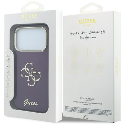 Hoesje voor Apple iPhone 18 Pro / 17 Pro, Guess, IML 4G Metal Script, Wijnrood