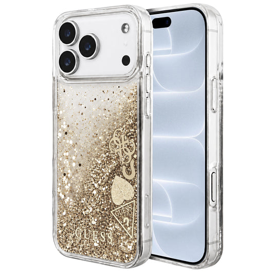 Hoesje voor Apple iPhone 18 Pro / 17 Pro, Guess, Liquid Glitter Charms, goudkleurig