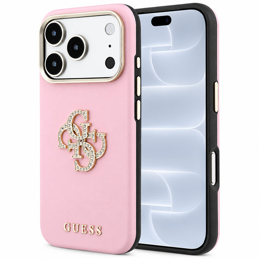 Hoesje voor Apple iPhone 18 Pro / 17 Pro, Guess, Smooth Big Strass Logo, roze