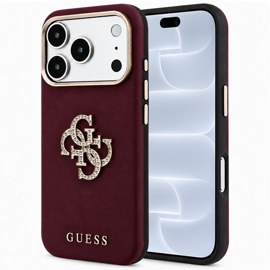 Hoesje voor Apple iPhone 18 Pro / 17 Pro, Guess, Smooth Big Strass Logo, Wijnrood