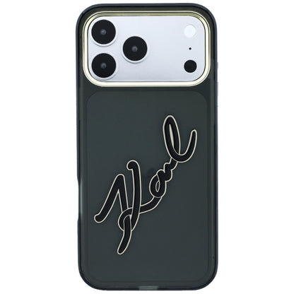 Hoes voor Apple iPhone 18 Pro / 17 Pro, Karl Lagerfeld, IML Big Signature Resin Logo en Metalen Frame, Zwart