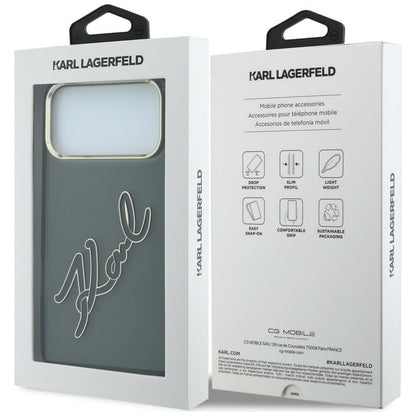 Hoes voor Apple iPhone 18 Pro / 17 Pro, Karl Lagerfeld, IML Big Signature Resin Logo en Metalen Frame, Zwart