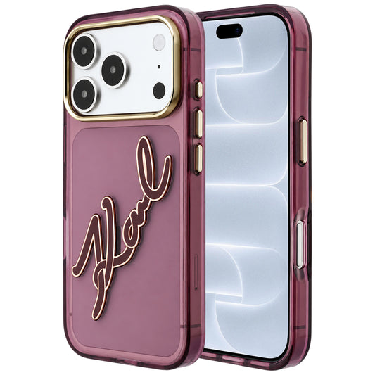 Hoesje voor Apple iPhone 18 Pro / 17 Pro, Karl Lagerfeld, IML Big Signature Resin Logo en Metalen Frame, Wijnrood
