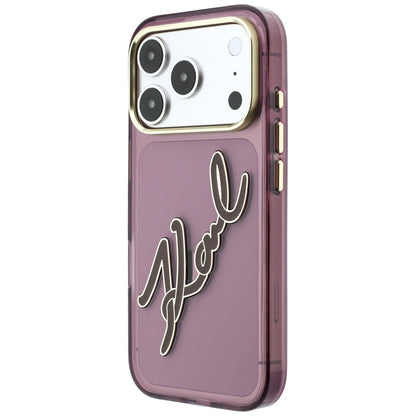 Hoesje voor Apple iPhone 18 Pro / 17 Pro, Karl Lagerfeld, IML Big Signature Resin Logo en Metalen Frame, Wijnrood