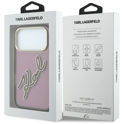 Hoesje voor Apple iPhone 18 Pro / 17 Pro, Karl Lagerfeld, IML Big Signature Resin Logo en Metalen Frame, Wijnrood