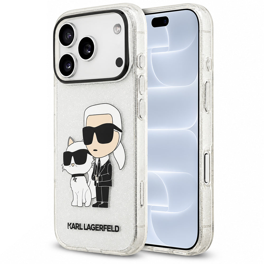 Hoesje voor Apple iPhone 18 Pro / 17 Pro, Karl Lagerfeld, IML Glitter Karl and Choupette NFT, transparant