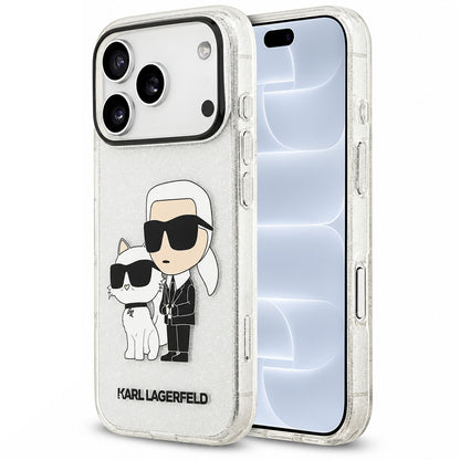 Hoesje voor Apple iPhone 18 Pro / 17 Pro, Karl Lagerfeld, IML Glitter Karl and Choupette NFT, transparant