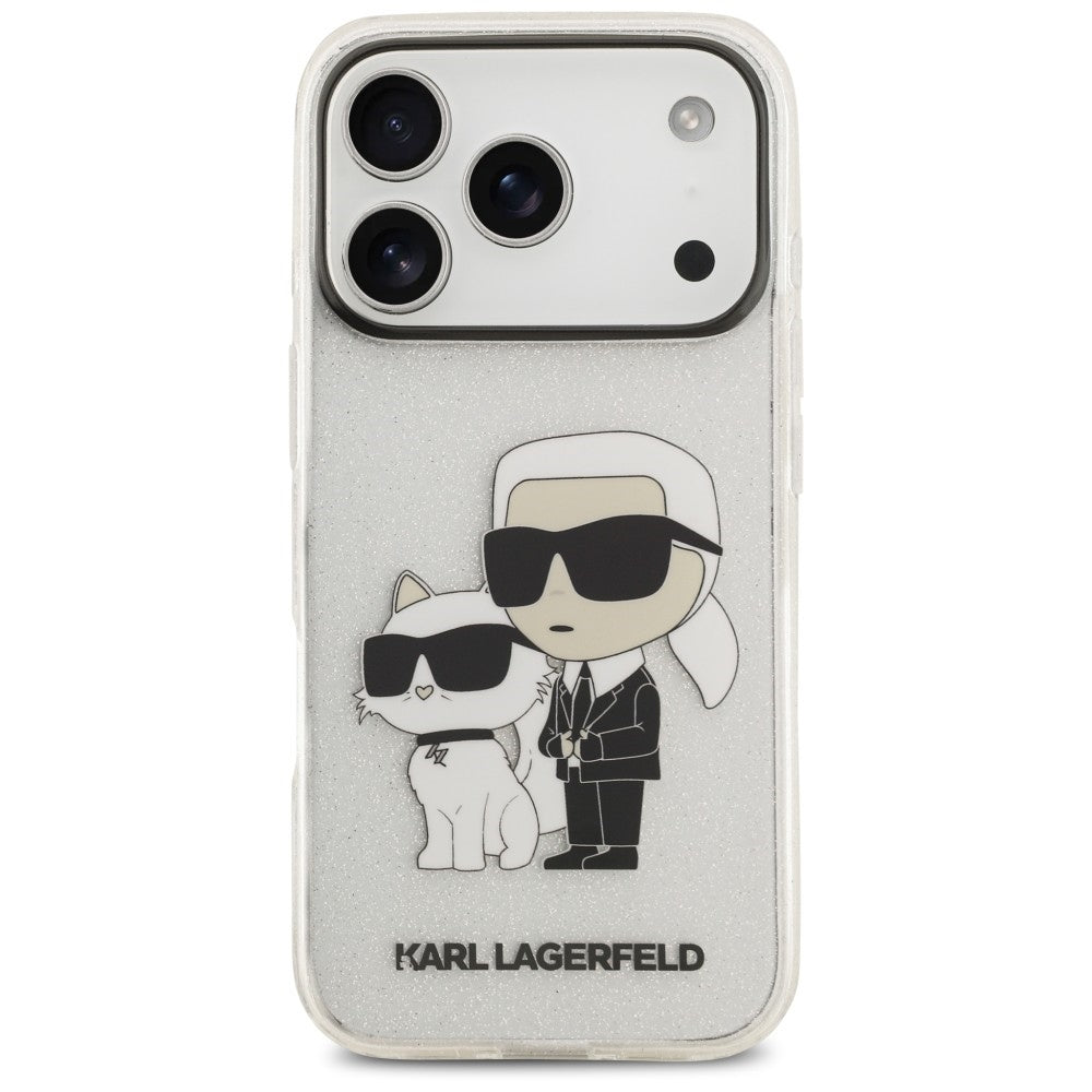 Hoesje voor Apple iPhone 18 Pro / 17 Pro, Karl Lagerfeld, IML Glitter Karl and Choupette NFT, transparant